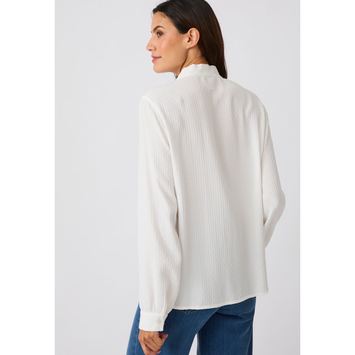 Chemisier lavallière jacquard reliéfé blanc cassé, DAMART