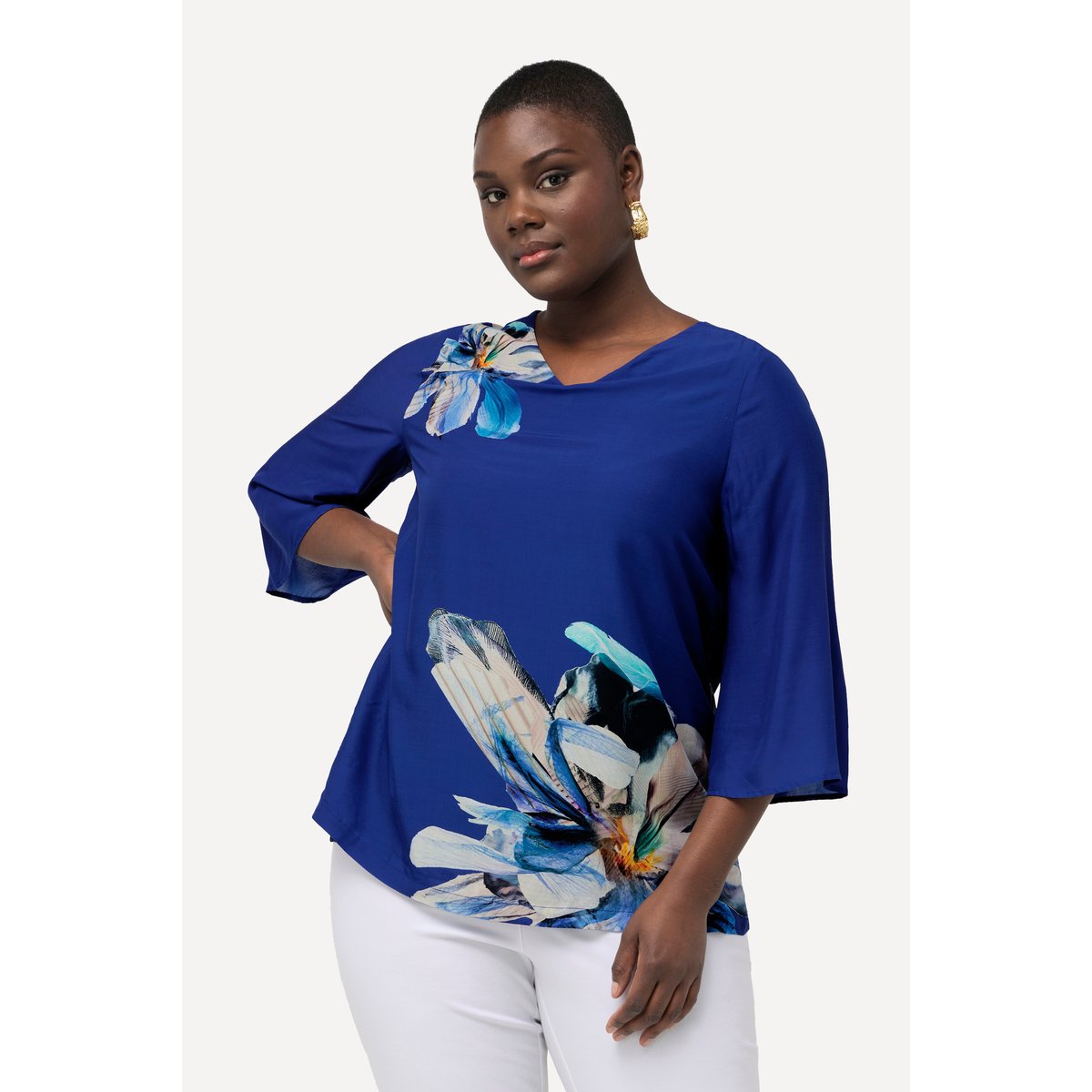 Blouse oversized à fleurs saphir foncé, ULLA POPKEN
