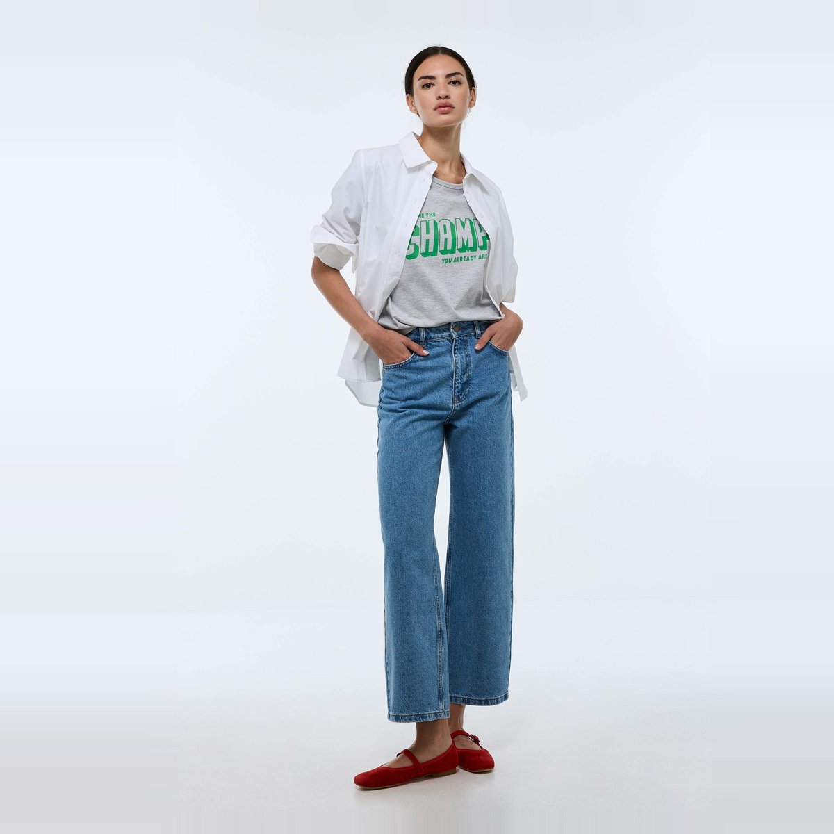 Jean large en coton double stone, MONOPRIX