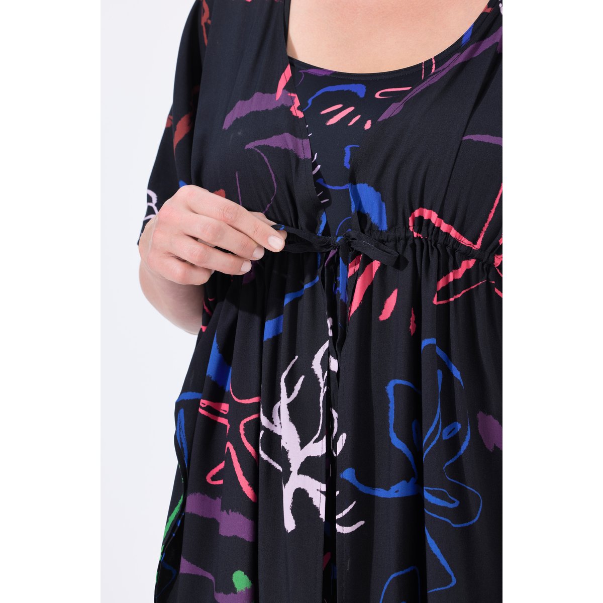 Caftan encolure en V et manches courtes noir, ULLA POPKEN