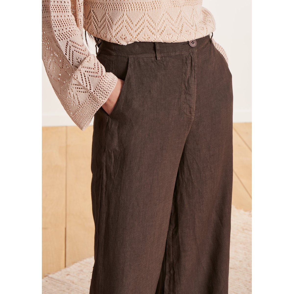 Pantalon droit et large en lin taille haute baobab, LA FEE MARABOUTEE