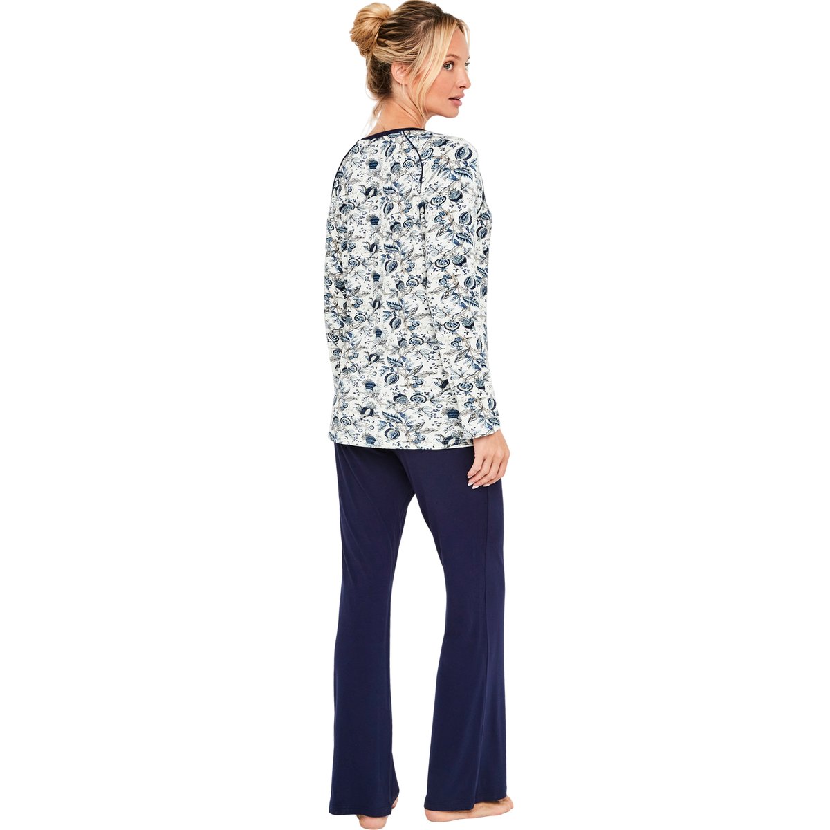 Pyjama pantalon évasé top manches longues Chic Bamboo bleu, SELMARK