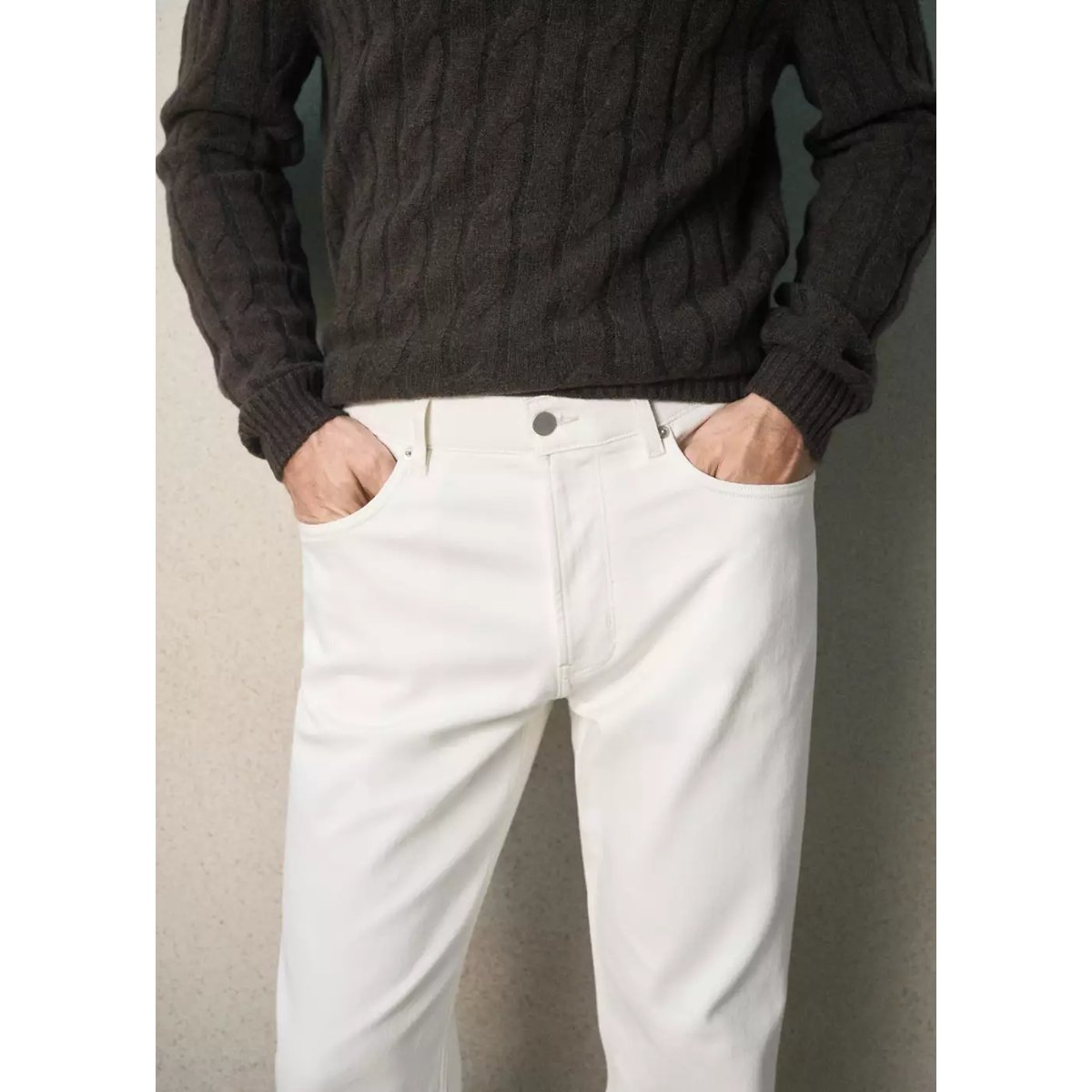 Jean en coton italien coupe regular blanc cassé, MANGO MAN