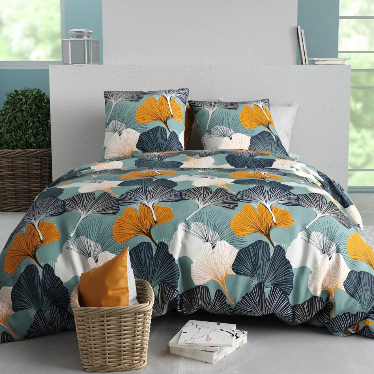 Housse de couette 100% coton 57 fils + 2 taies d’oreiller multicolore, DECORATIE