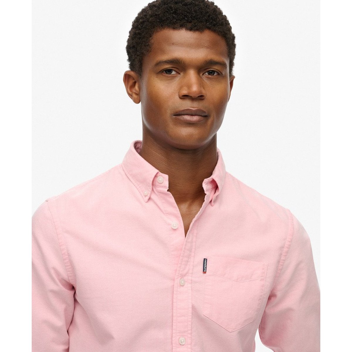 Chemise Oxford à manches longues Essentials pink city chambray oxford, SUPERDRY