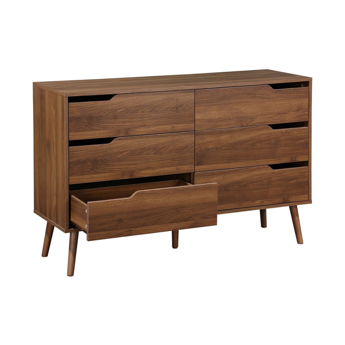 Commode décor bois 6 tiroirs NEPAL noyer, SWEEEK