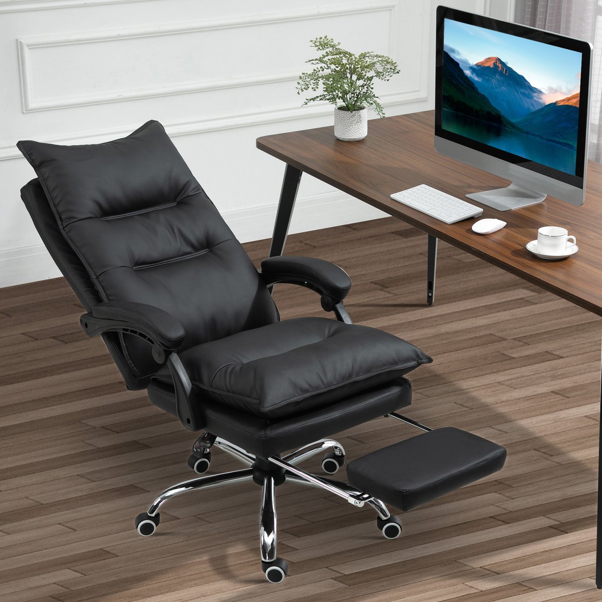Chaise de bureau PU Noir noir, HOMCOM