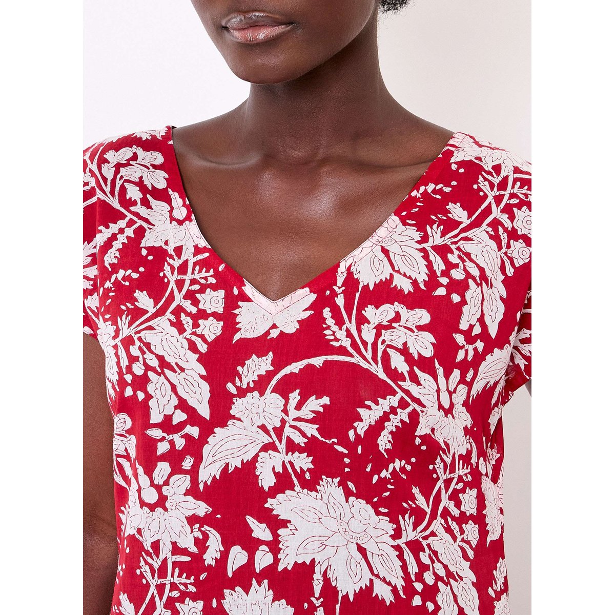 Robe longue imprimée voile de coton bio ALAIANE rouge varana, LA FIANCÉE