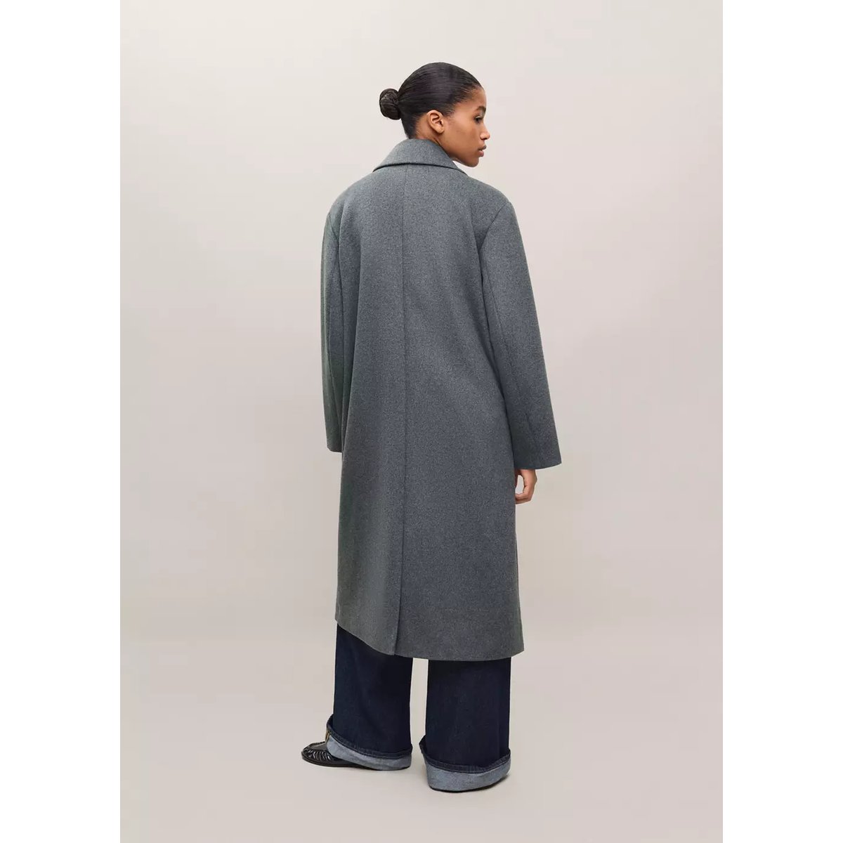 Manteau long en laine gris chiné moyen, MANGO TEEN