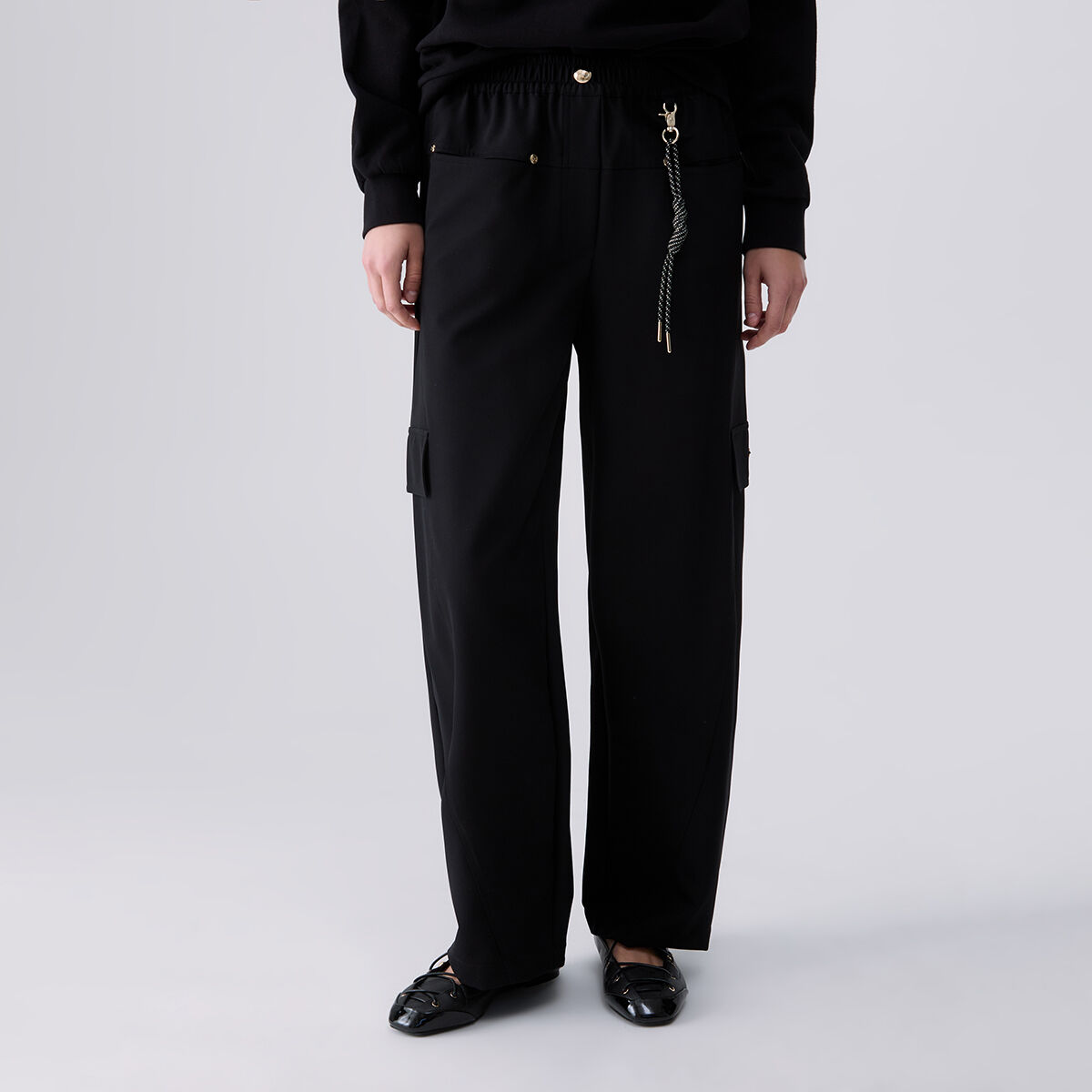 Pantalon oversize avec charme noir, LIU JO