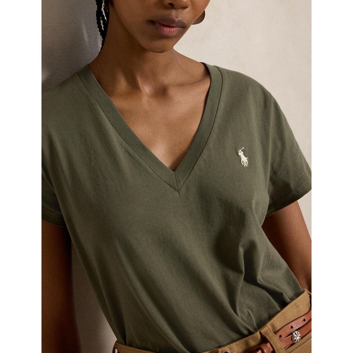 T-shirt col V à manches courtes kaki olive, POLO RALPH LAUREN