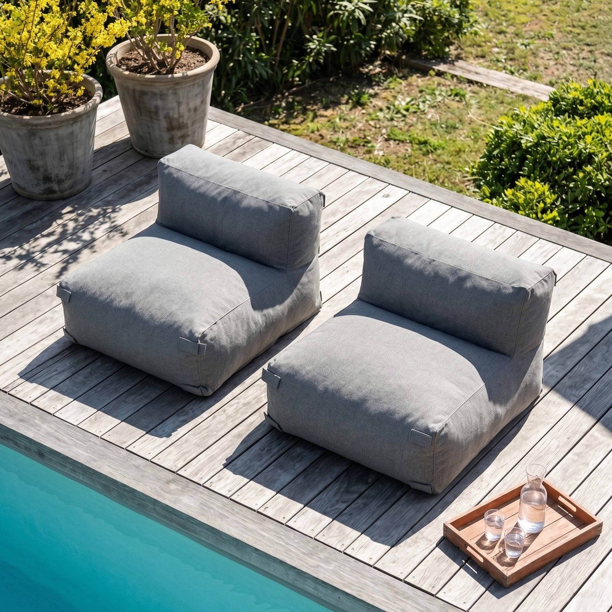 Salon de jardin modulable avec 2 chauffeuses, MIXI gris, OVIALA