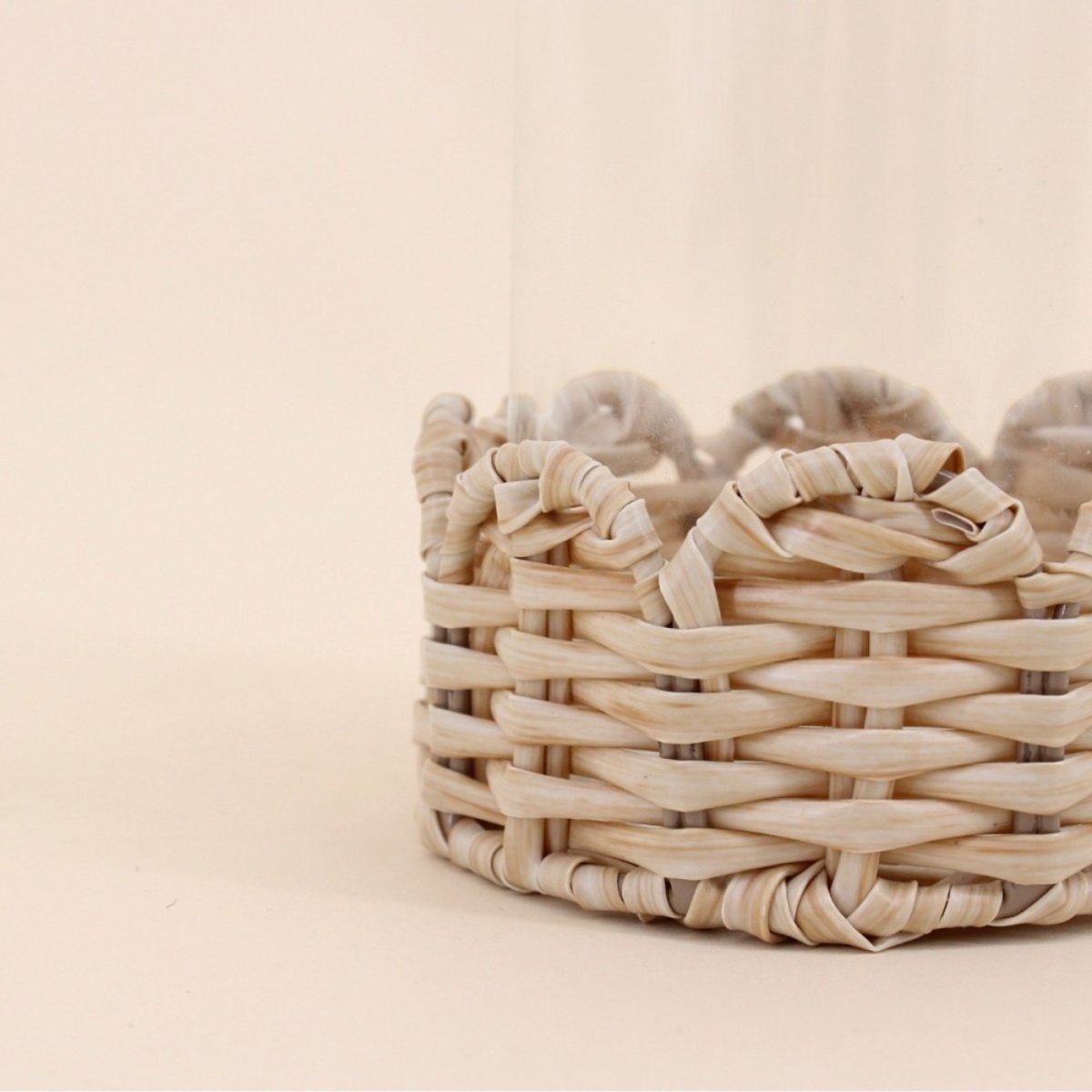 Photophore en verre et rotin 16,5x10cm beige, ORNAMI