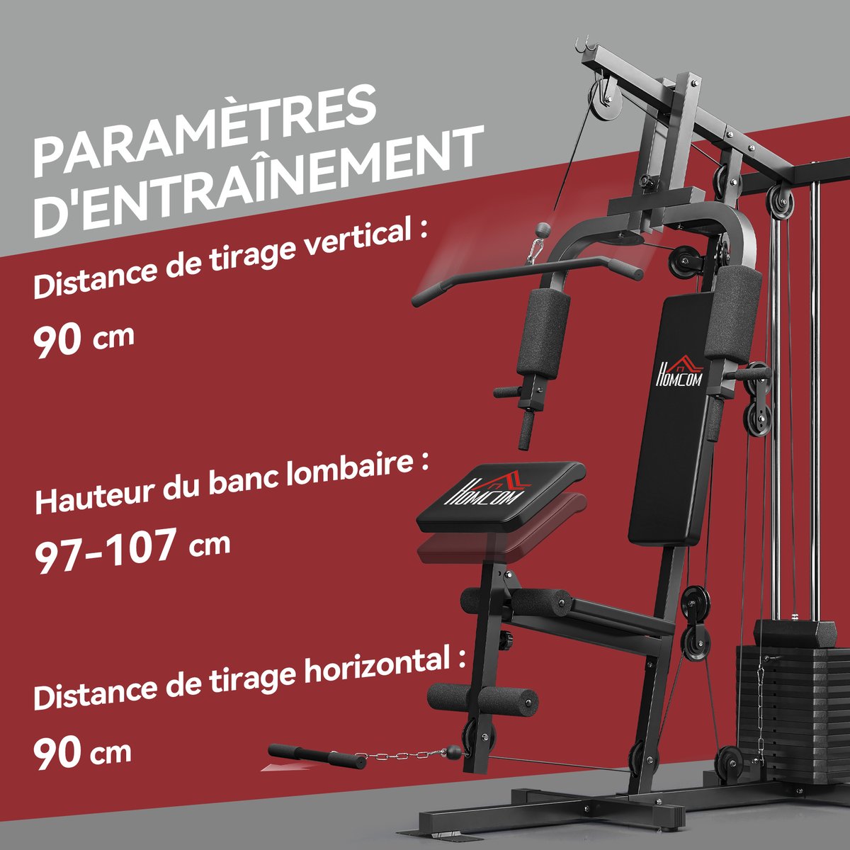 Station de musculation polyvalente Acier Noir noir, HOMCOM