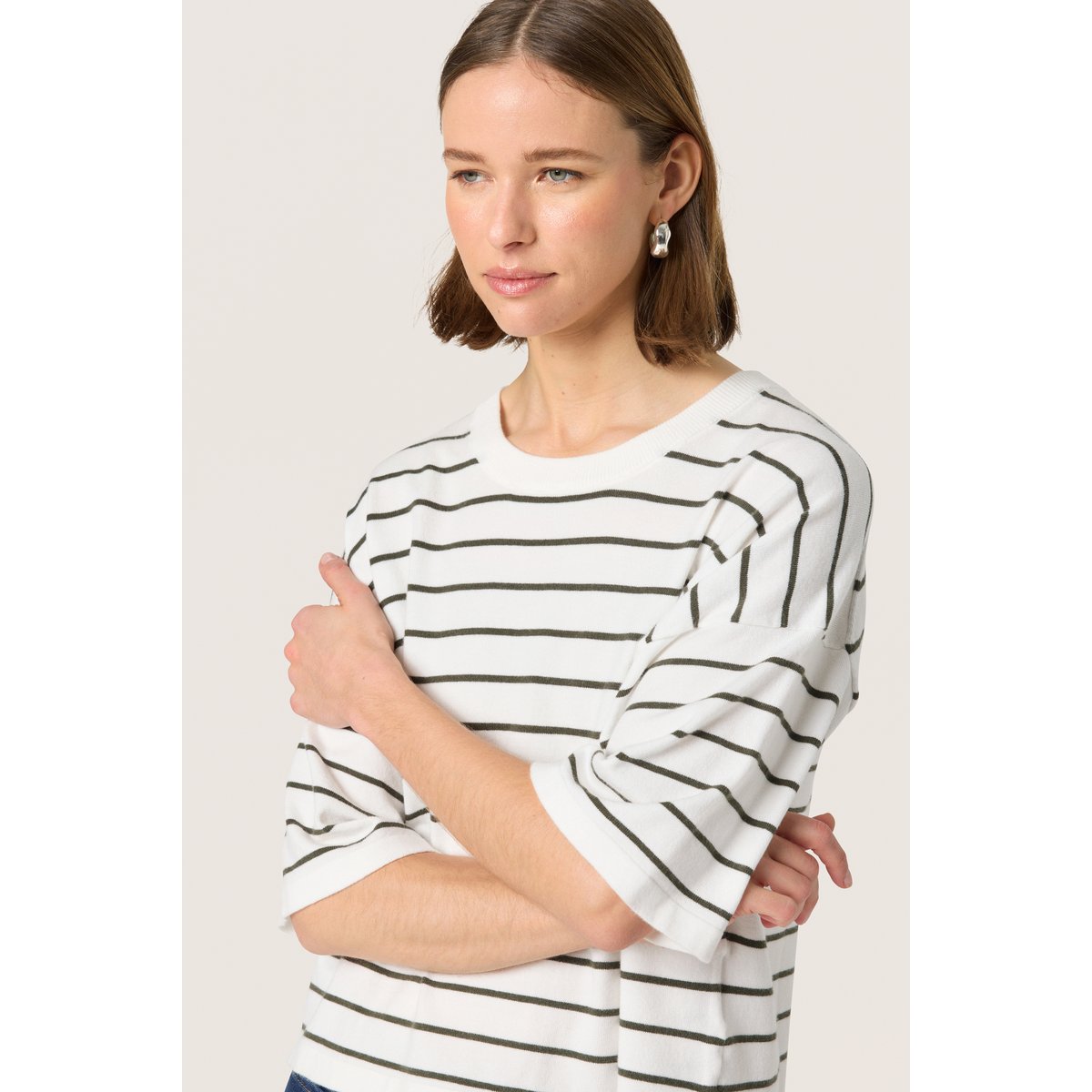 Pullover tricoté blanc vert white w grape leaf stripe, SOAKED IN LUXURY
