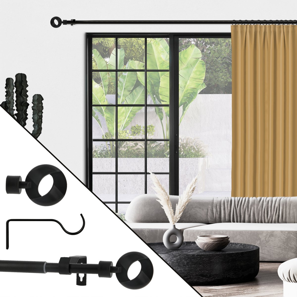 Kit tringle extensible  embout rond ajouré D16/13 mm noir mat, MOBOIS