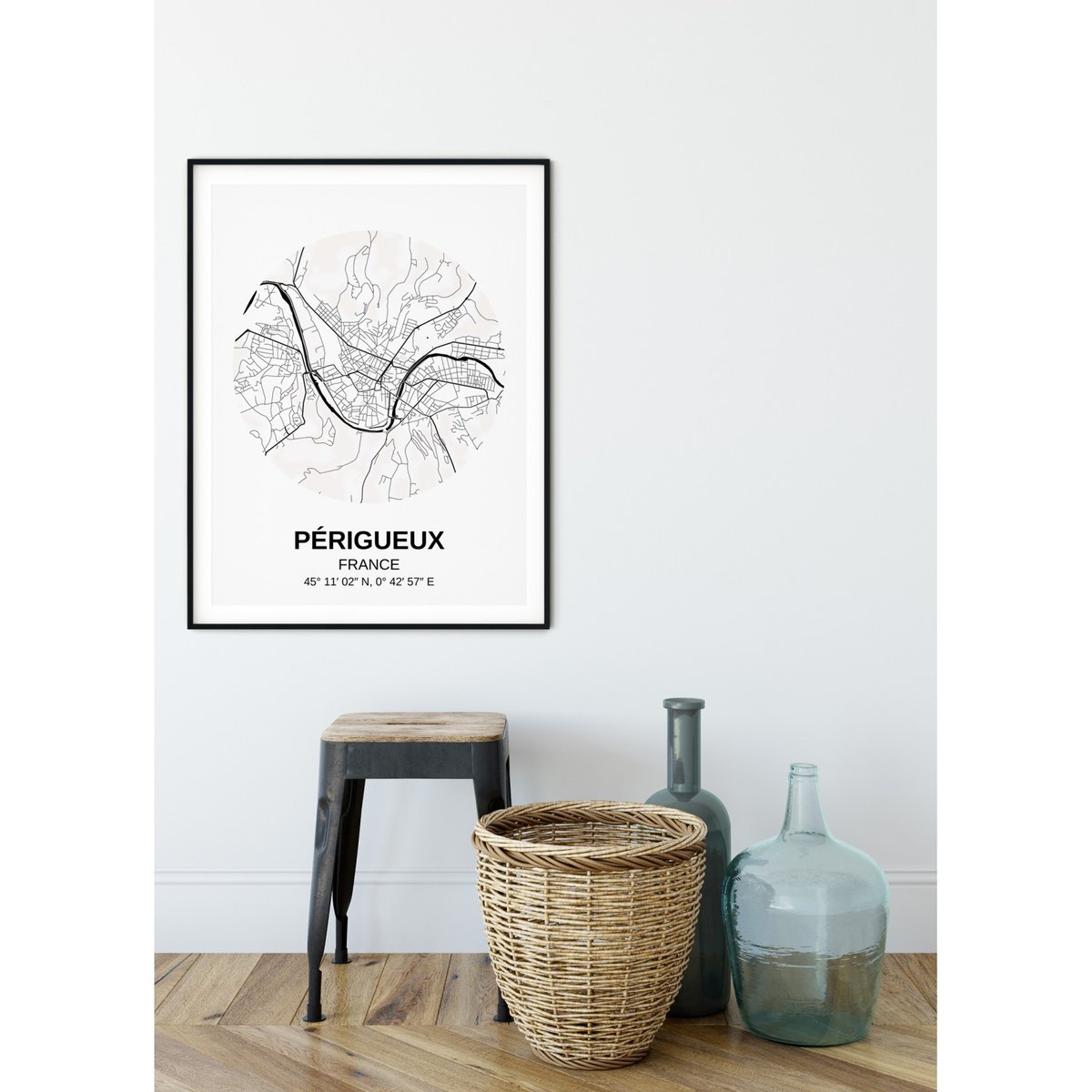 Affiche Carte Périgueux blanc, L'AFFICHERIE