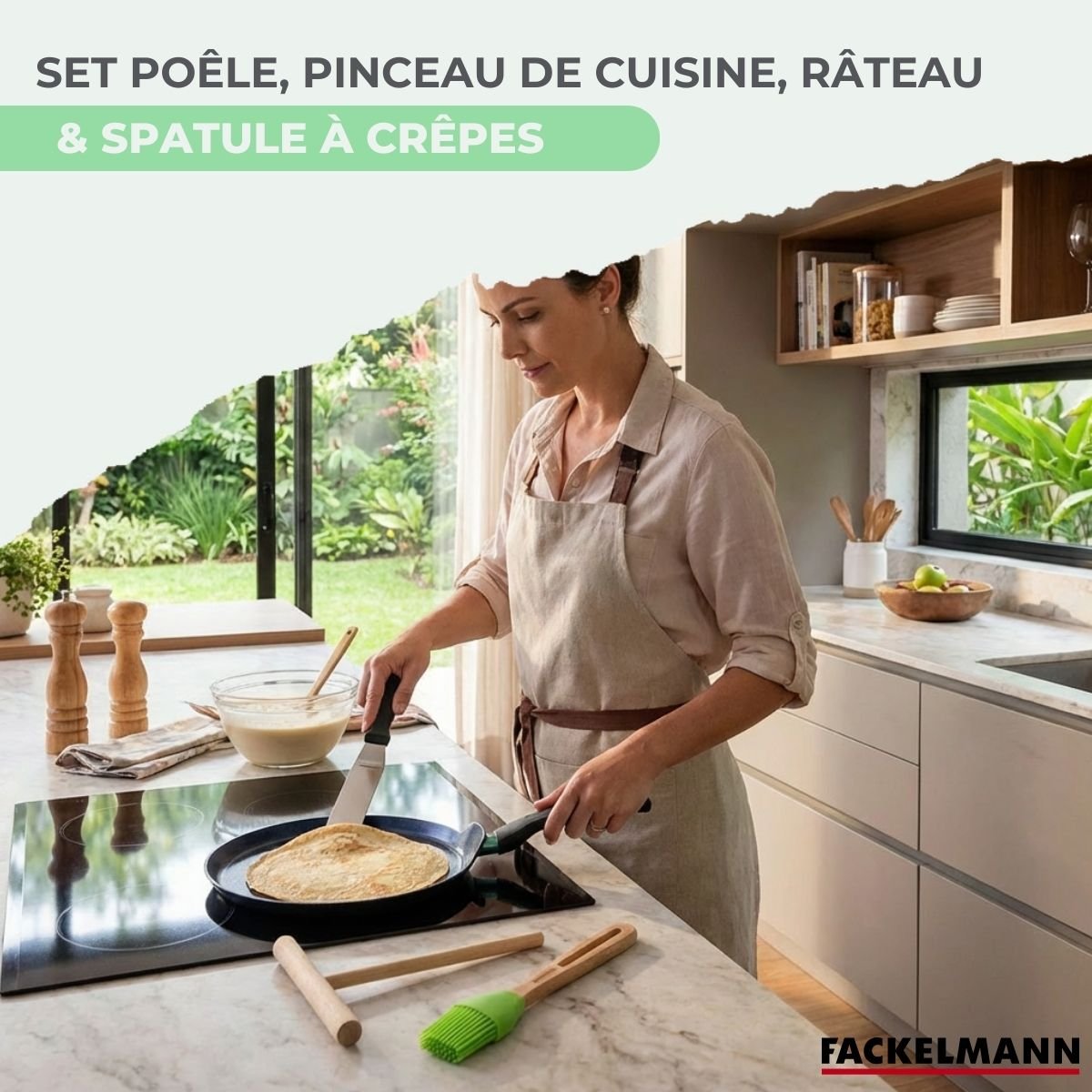 Set chandeleur crêpière 26 cm et 3 ustensiles BRANDAO noir|vert, FACKELMANN