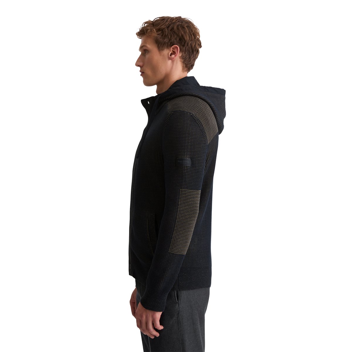 Cardigan à capuche regular en coton bio bleu foncé, MARC O'POLO