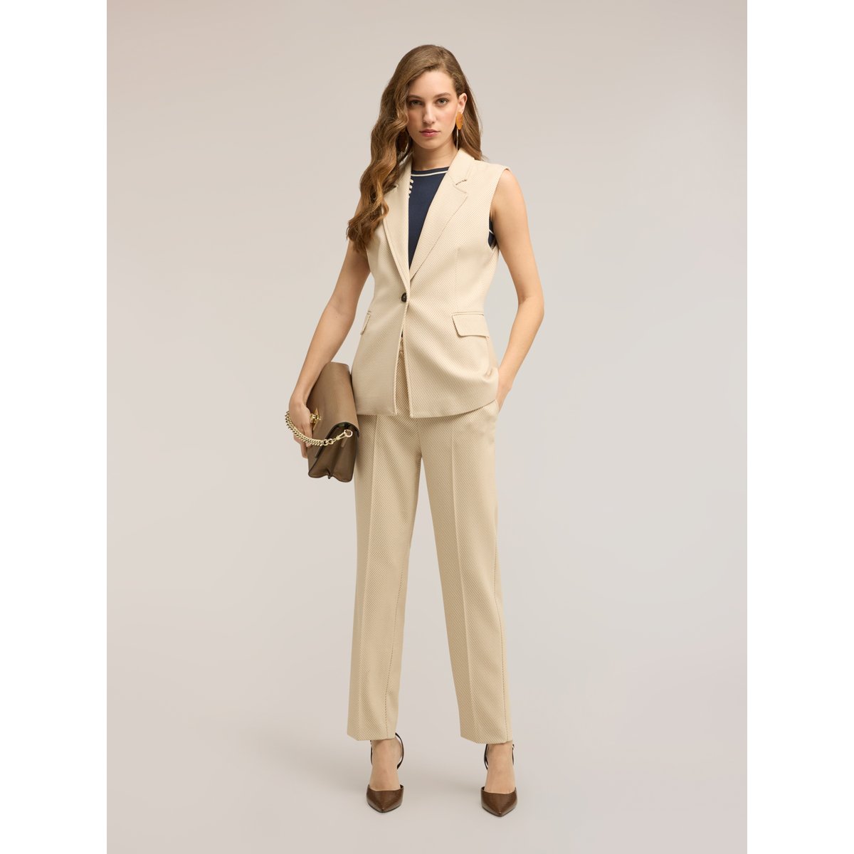 Pantalon regular à rayures beige, MOTIVI