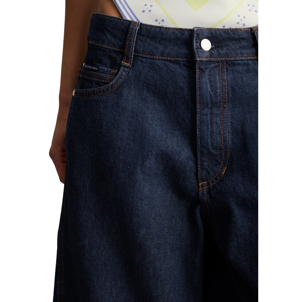 Bermuda modèle Jonnda relaxed en denim rigide sans élasthanne bleu, MARC O’POLO DENIM