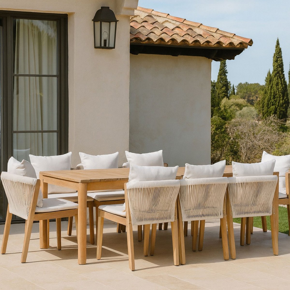 Salon de jardin table et 8 chaises en acacia, FIDJI bois d'acacia, NOW'S HOME