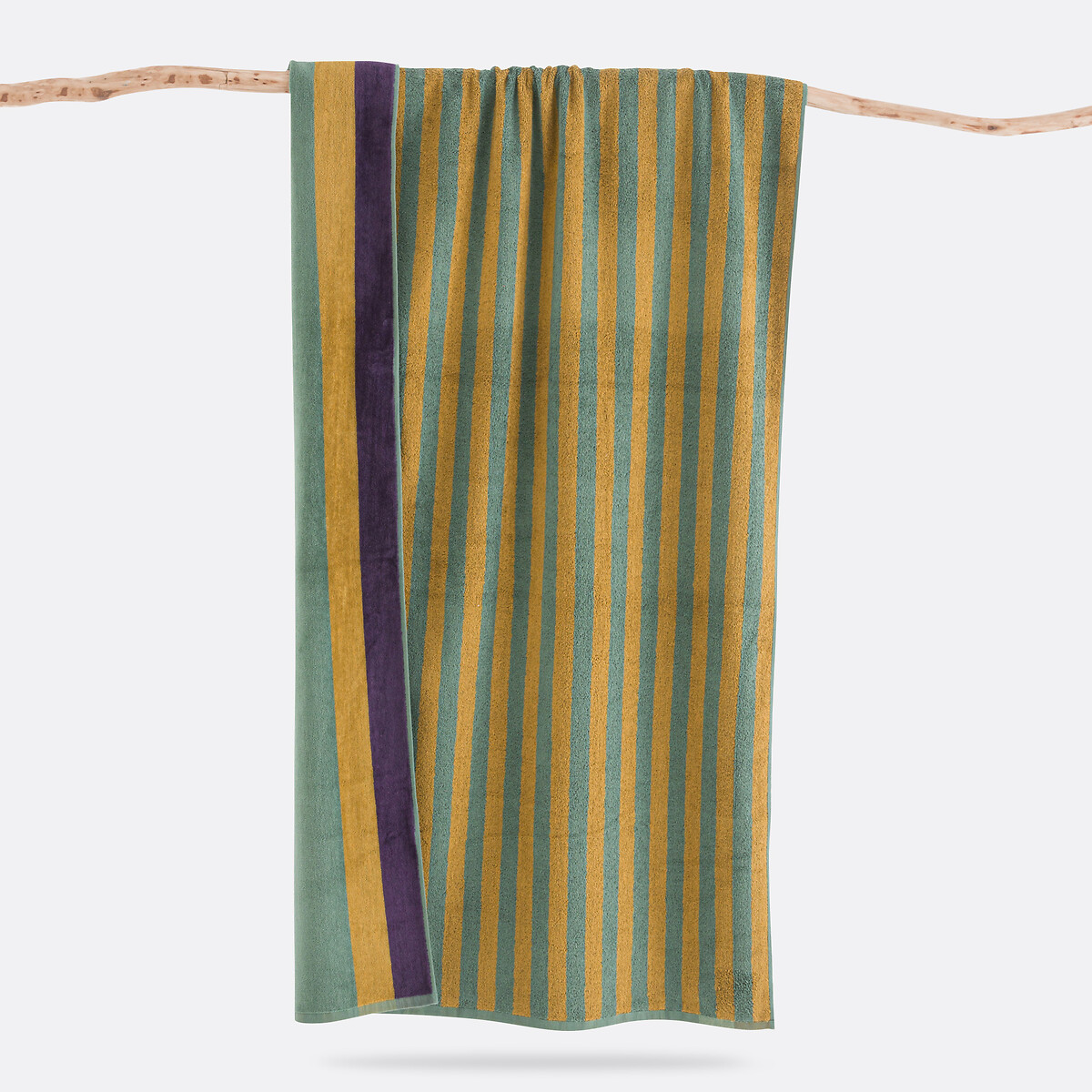 Drap de plage éponge velours 420g, Valparaiso rayé vert, LA REDOUTE INTERIEURS