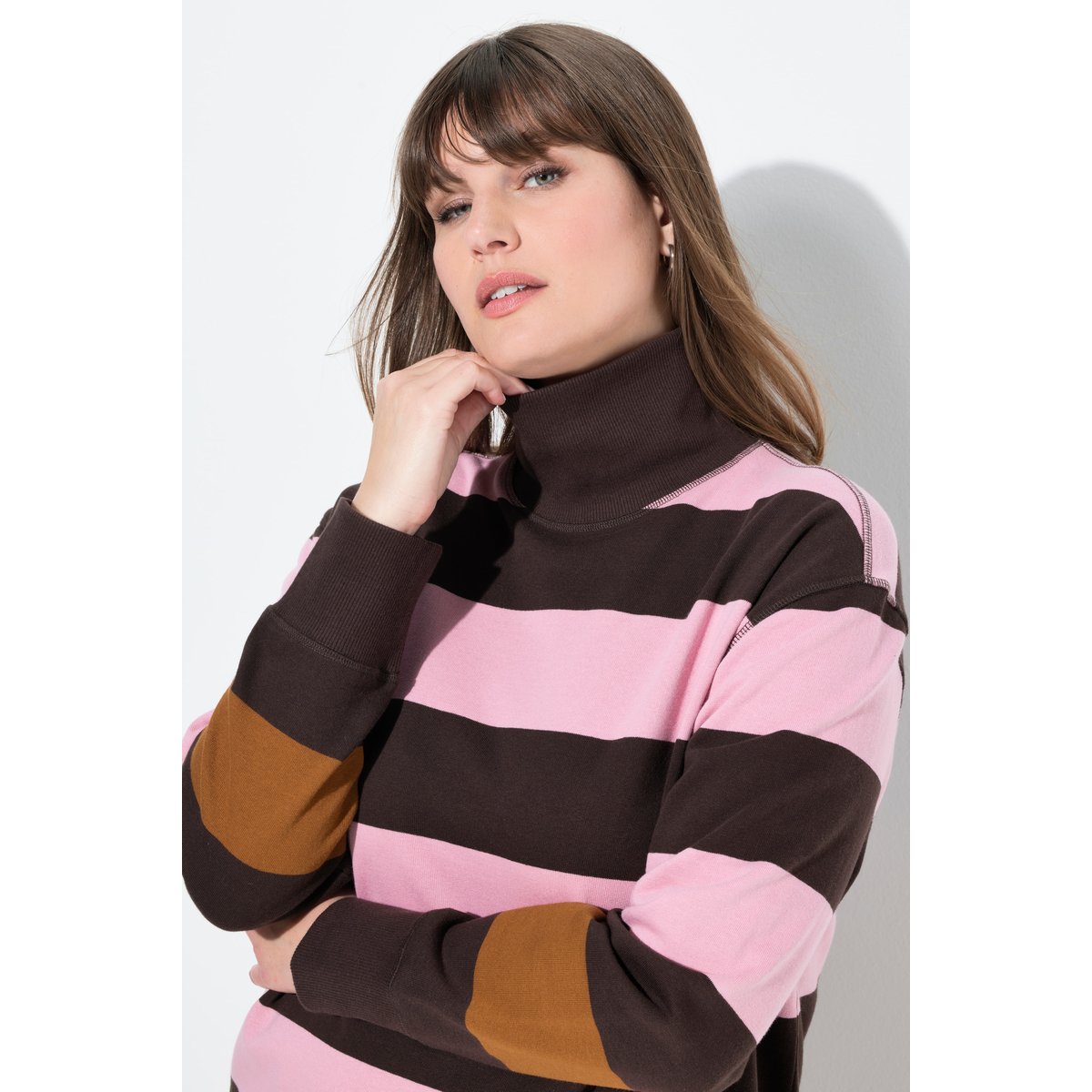 Sweat-shirt à col montant et manches longues marron acajou, ULLA POPKEN
