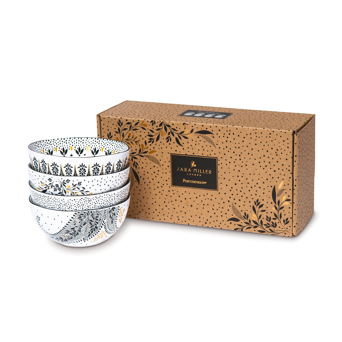 Set of 4 Artisanne Noir Mini Bowls white, SARA MILLER