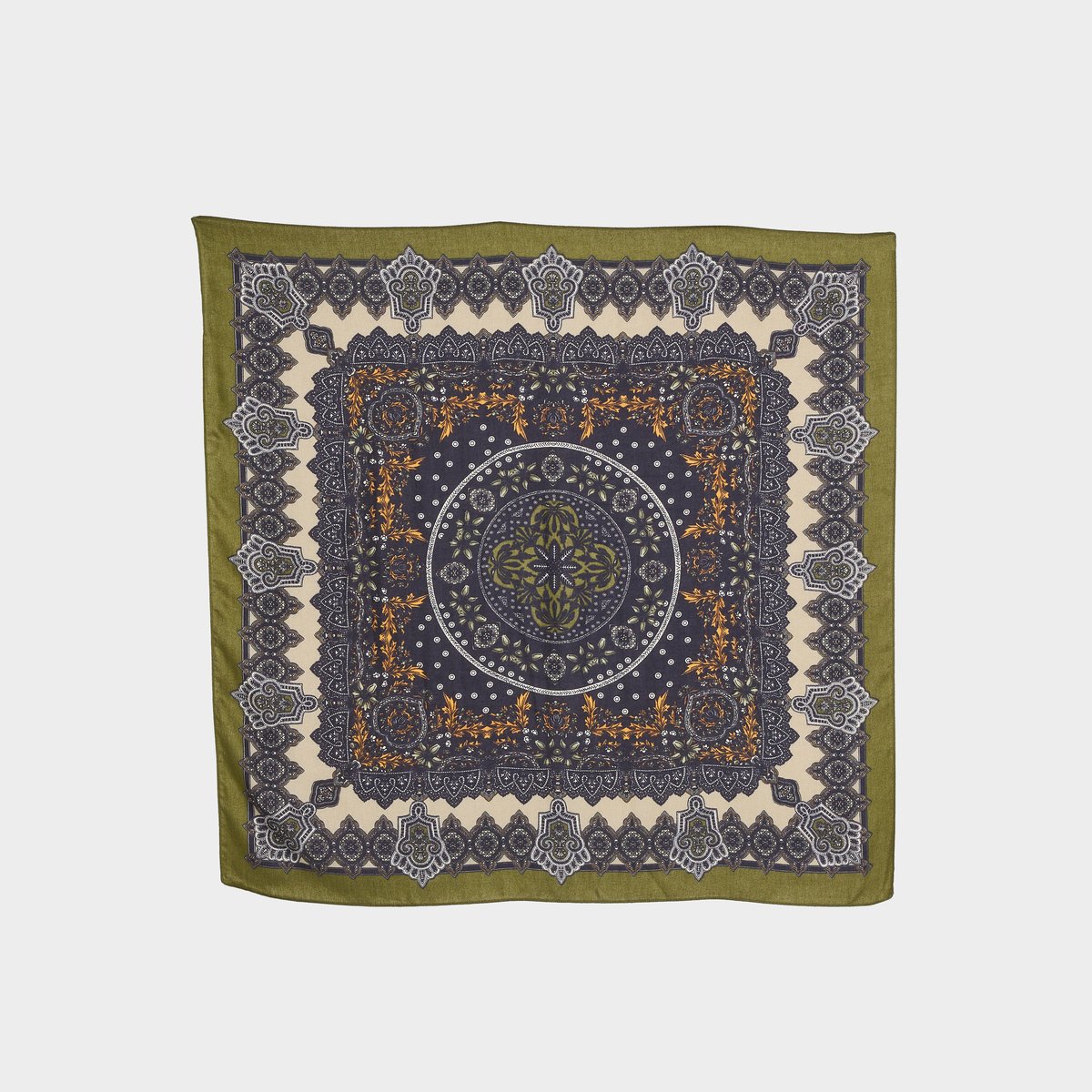Foulard carré imprimé vert kaki, GRAIN DE MALICE