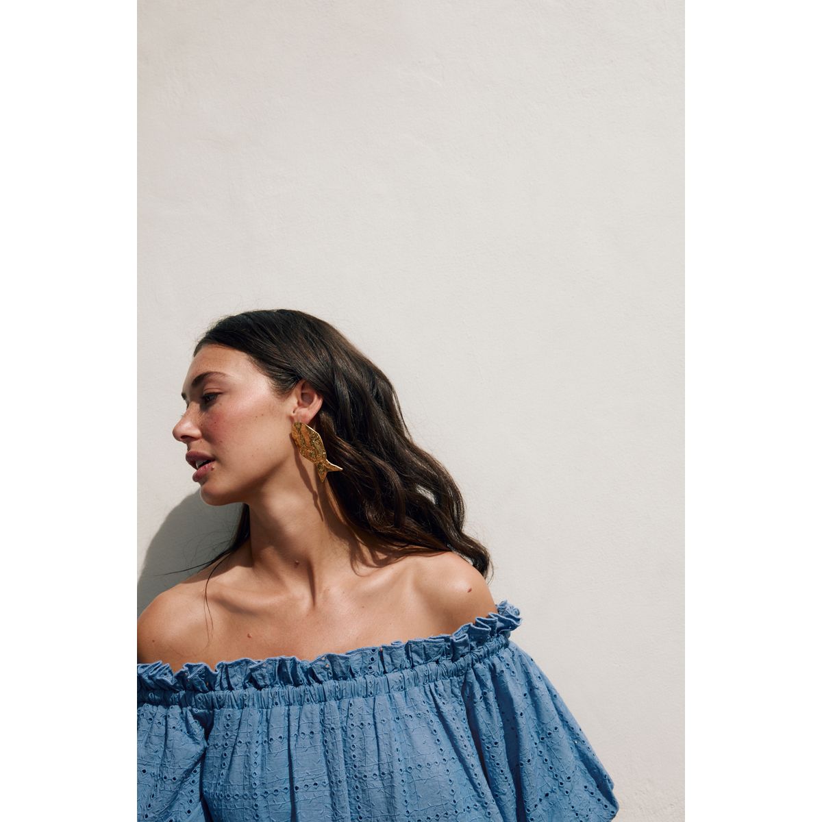 Robe courte brodée à épaules dénudées bleu, NEXT