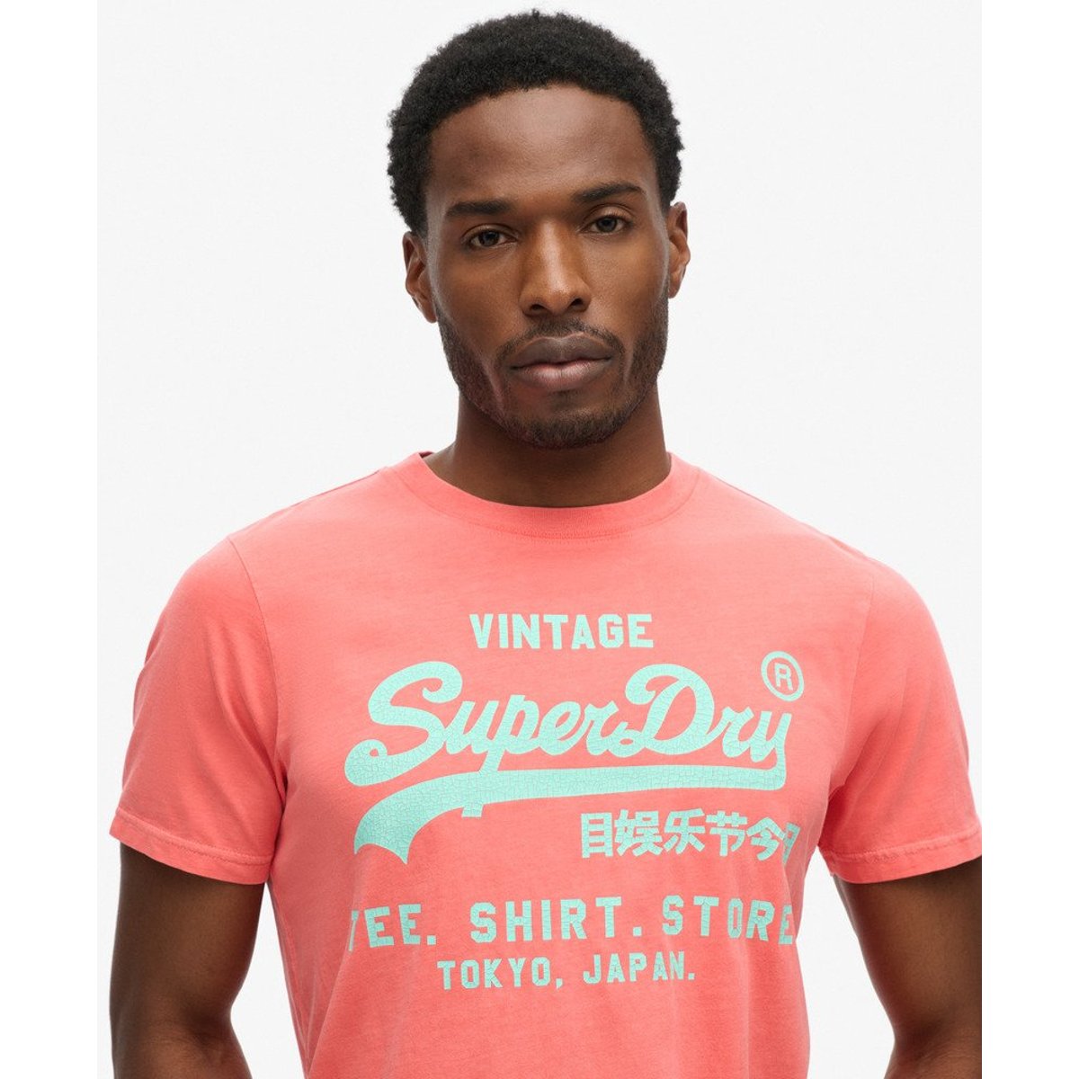 T-shirt Vintage Logo fluo corail eaux profondes, SUPERDRY