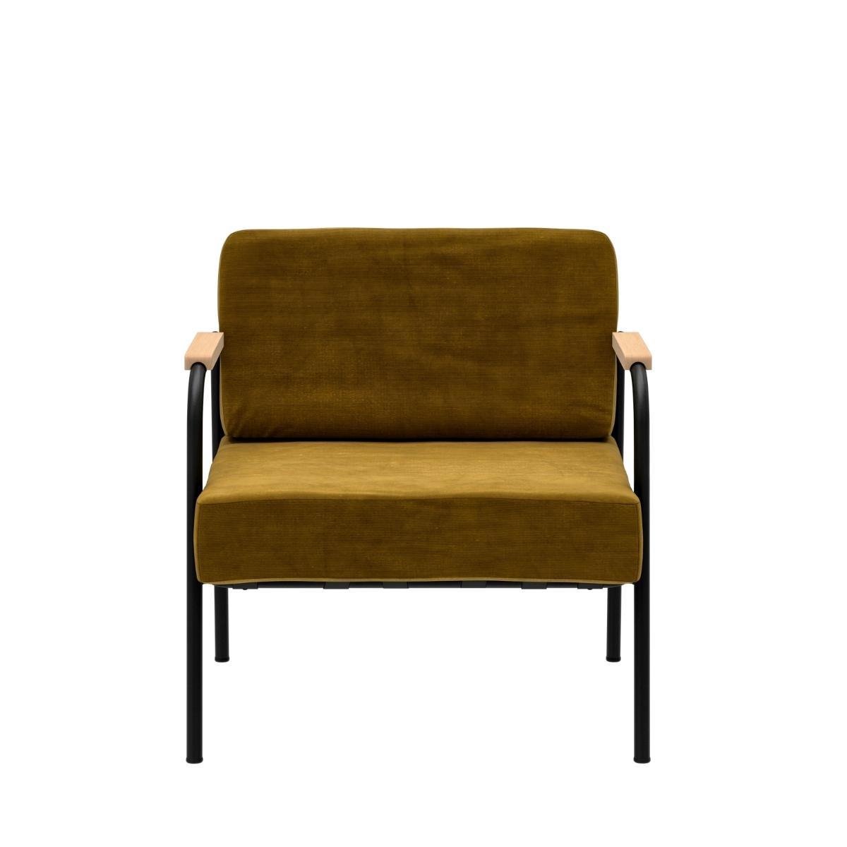 Fauteuil en velours style vintage BARNABÉ jaune ocre, LES GAMBETTES