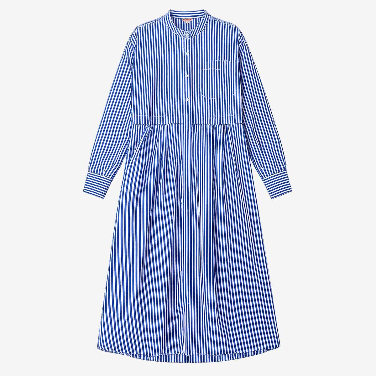 Robe chemise longue rayée coton PHARA rayure bleue, BENSIMON