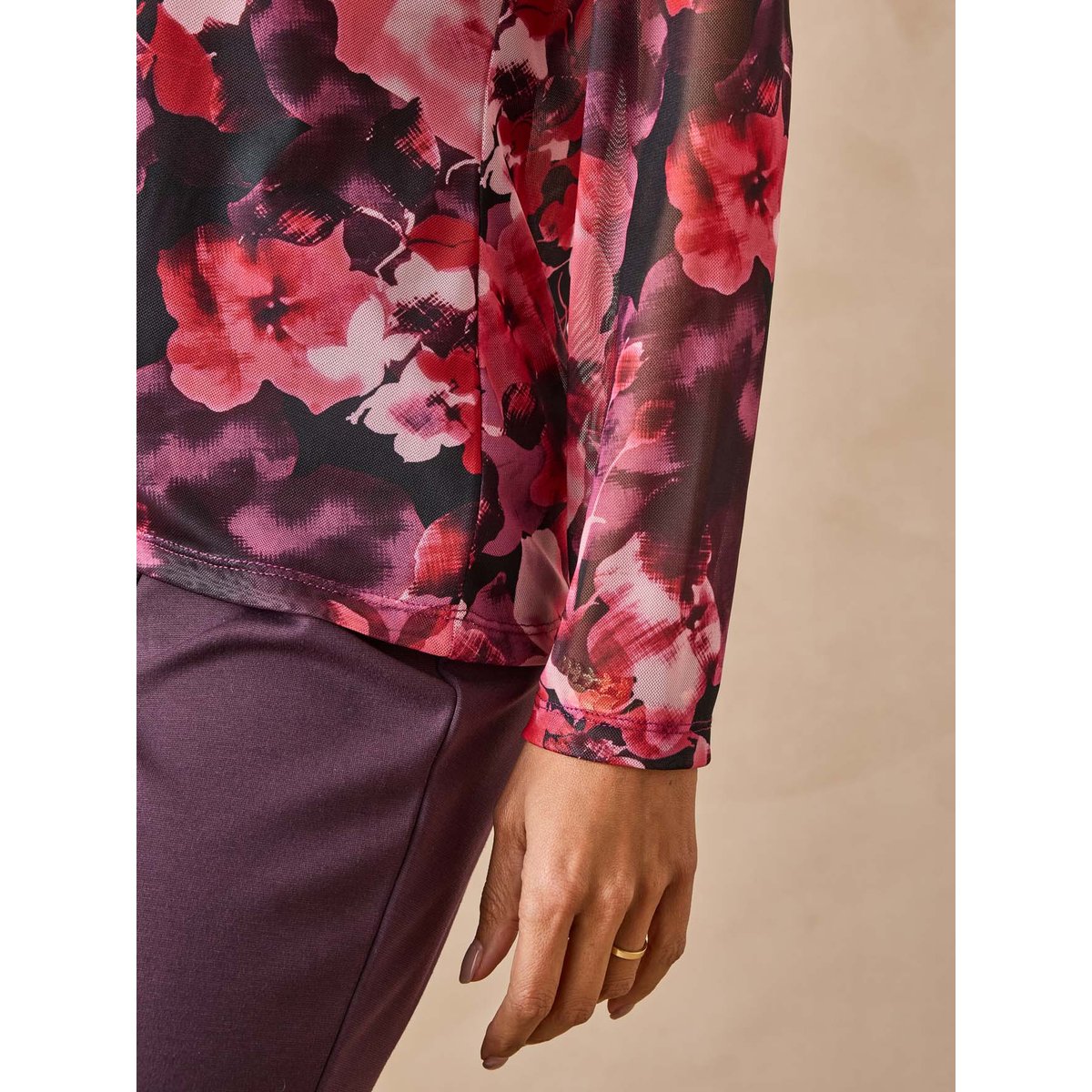 Tee-shirt résille manches longues imprimé rose, DAXON