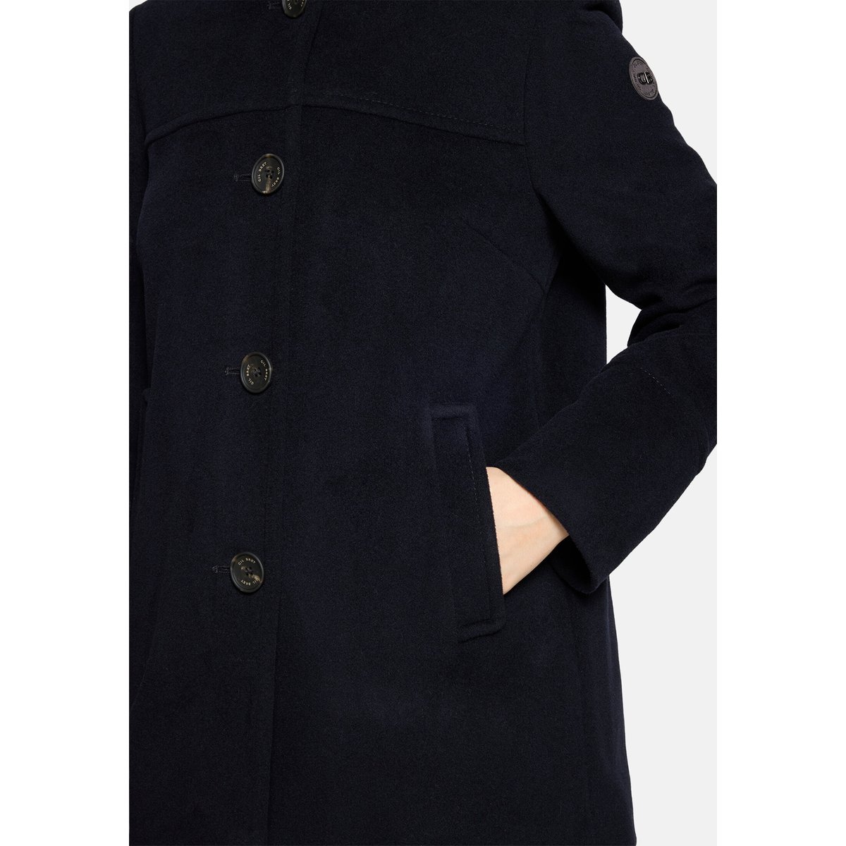 Veste en laine à capuche bleu foncé, GIL BRET