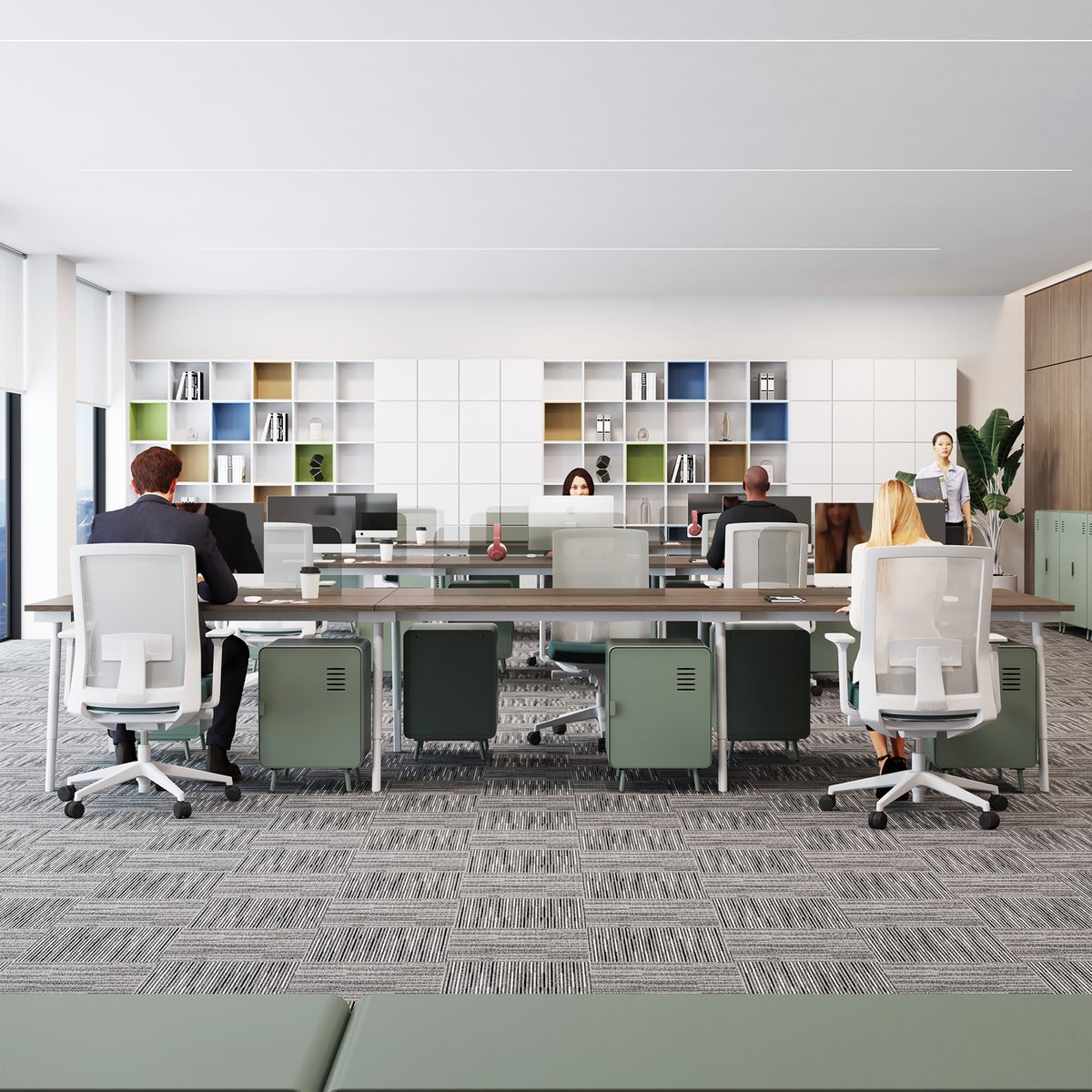 Caisson de bureau avec 1 porte et 2 étagères, WALNUTSTUDY vert foncé, MEUBLES COSY