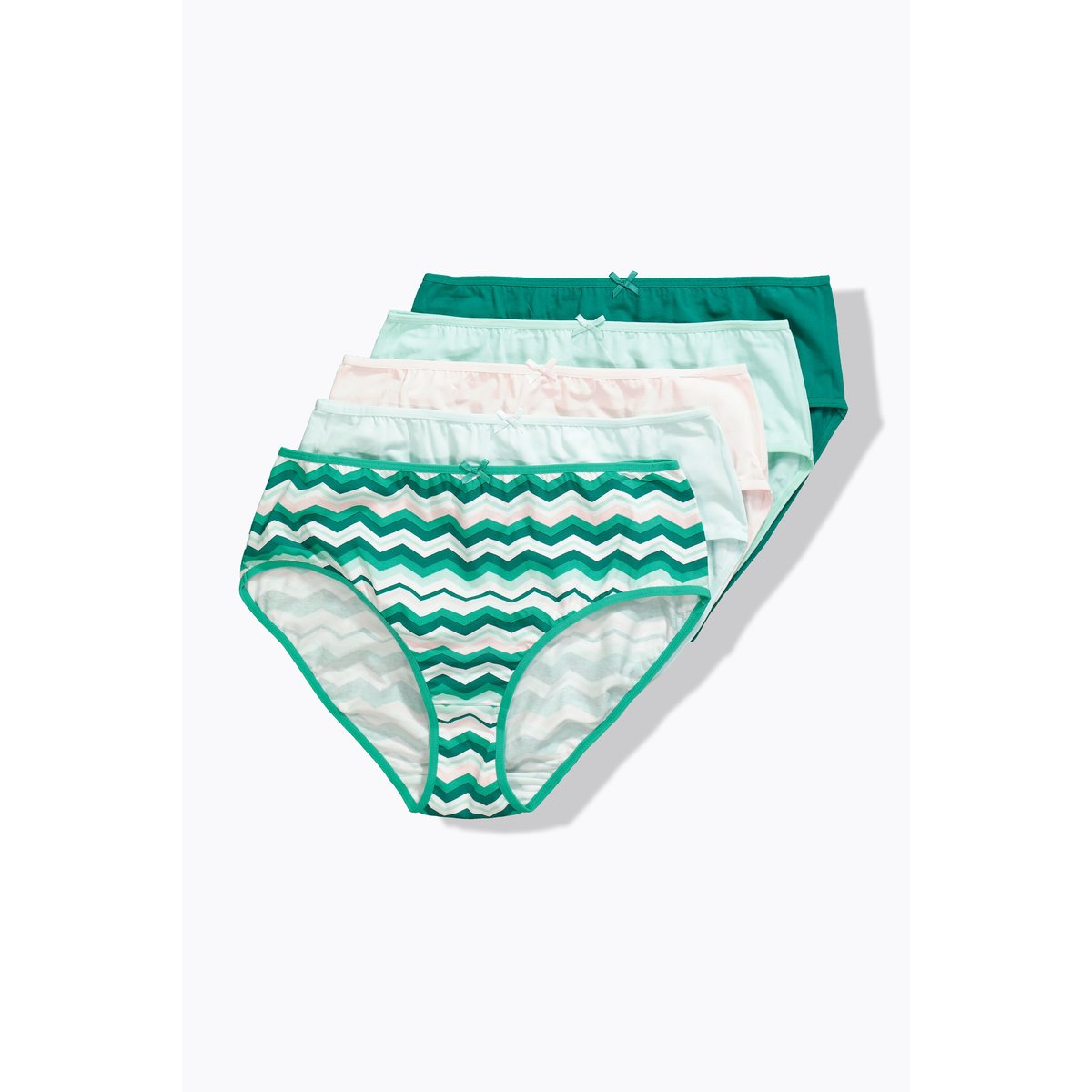 Lot de 5 culottes midi, motif zigzag/uni menthe verte, ULLA POPKEN