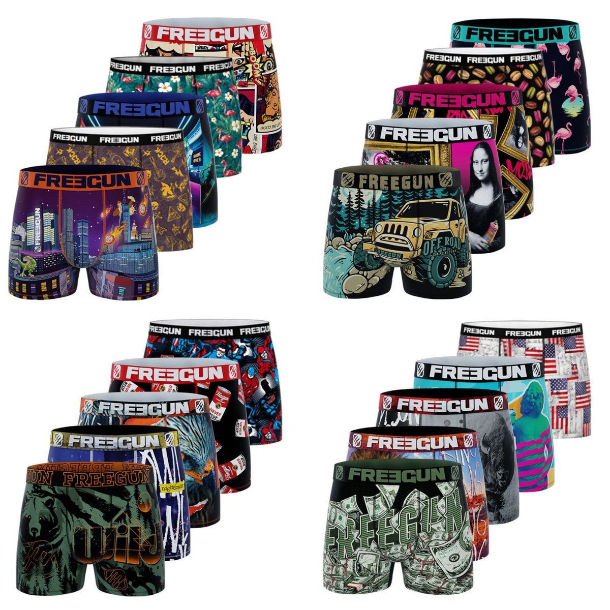 Lot De 5 Boxers Surprise Microfibre aléatoire, FREEGUN