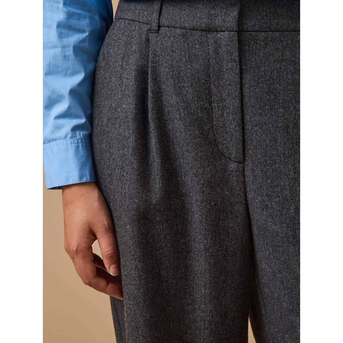 Pantalon flanelle chevron AGLAÉ gris fonce, CYRILLUS