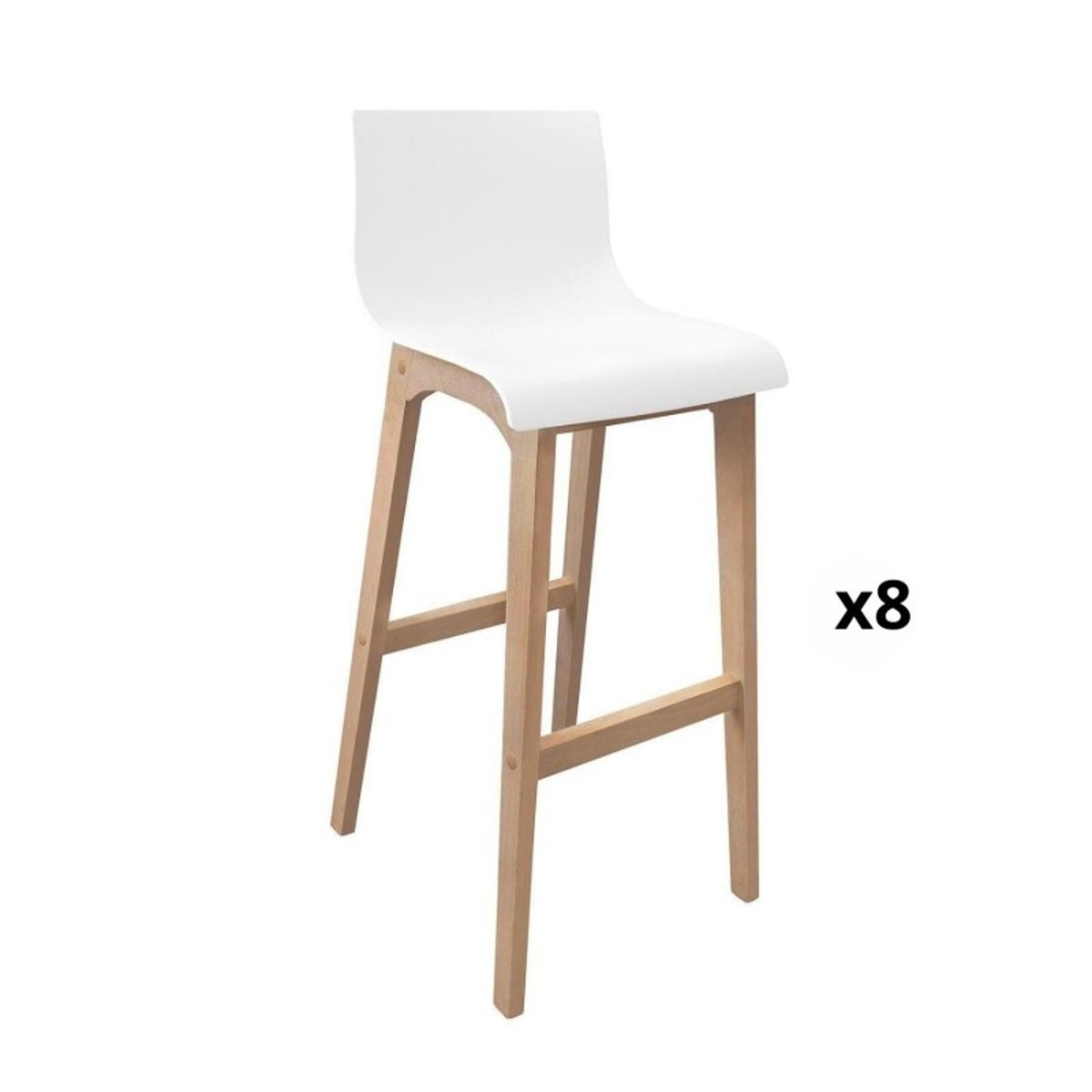 Lot de tabourets de bar en chêne et assise plastique blanche 75cm TANNA|Lot de 8 | Lot de 8 blanc, MOB IN
