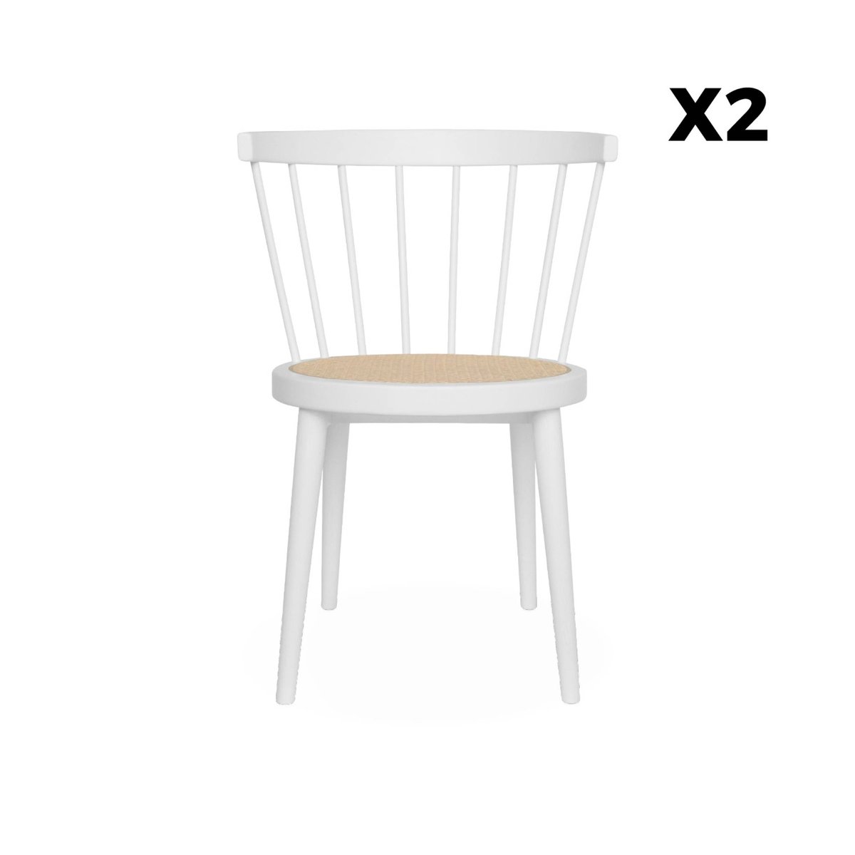 Chaise bohème bois d'hévéa et cannage (lot de 2) NORA blanc, SWEEEK