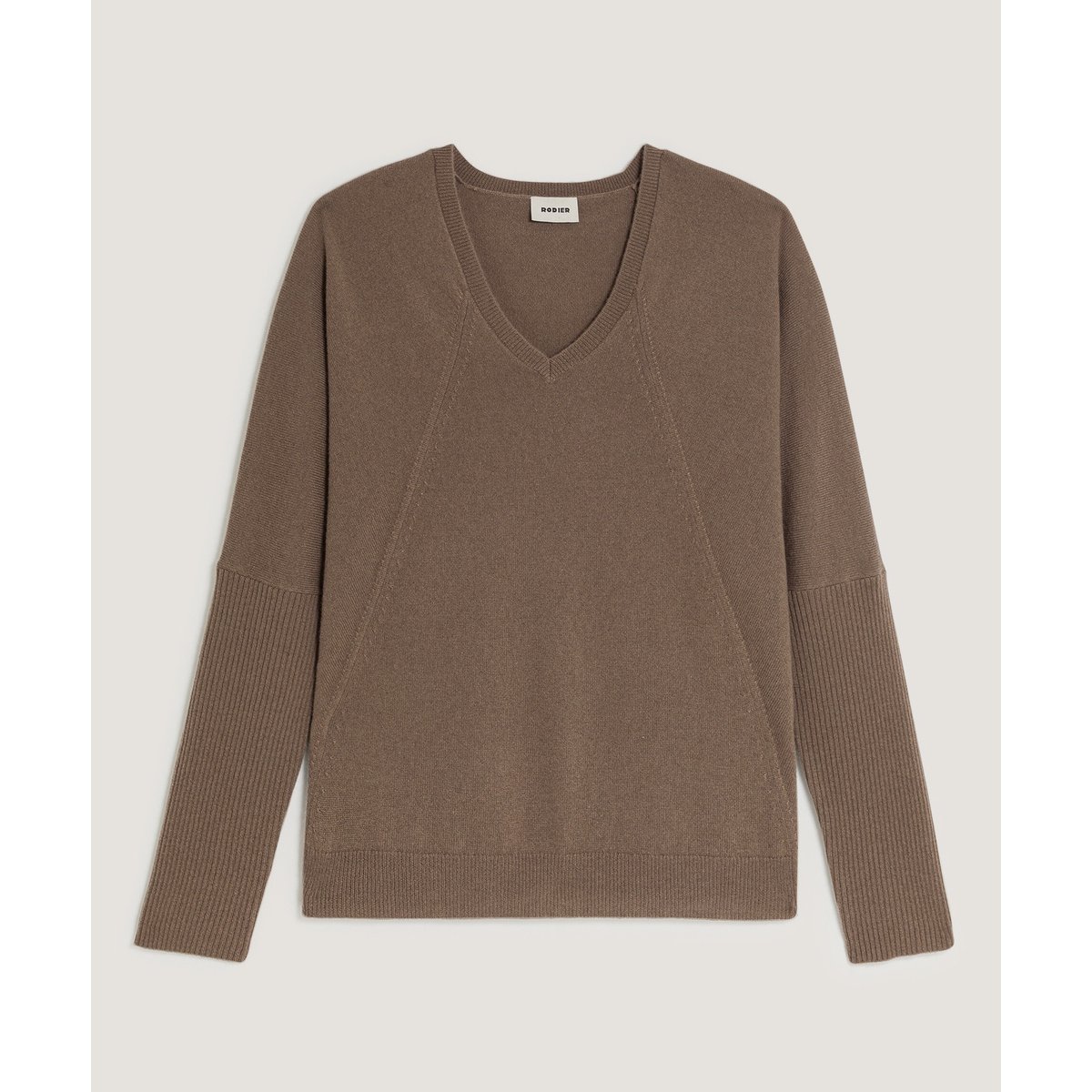 Pull col V oversize en cachemire marron havane, RODIER