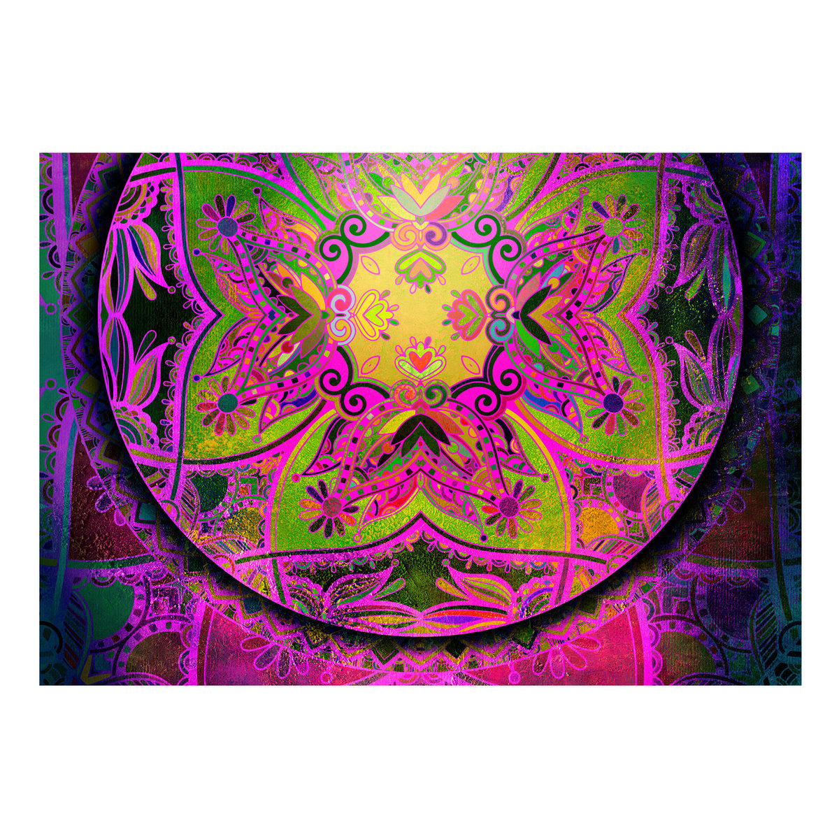 Papier peint intissé panoramique Orient Mandala: Pink Expression vert, EDEN