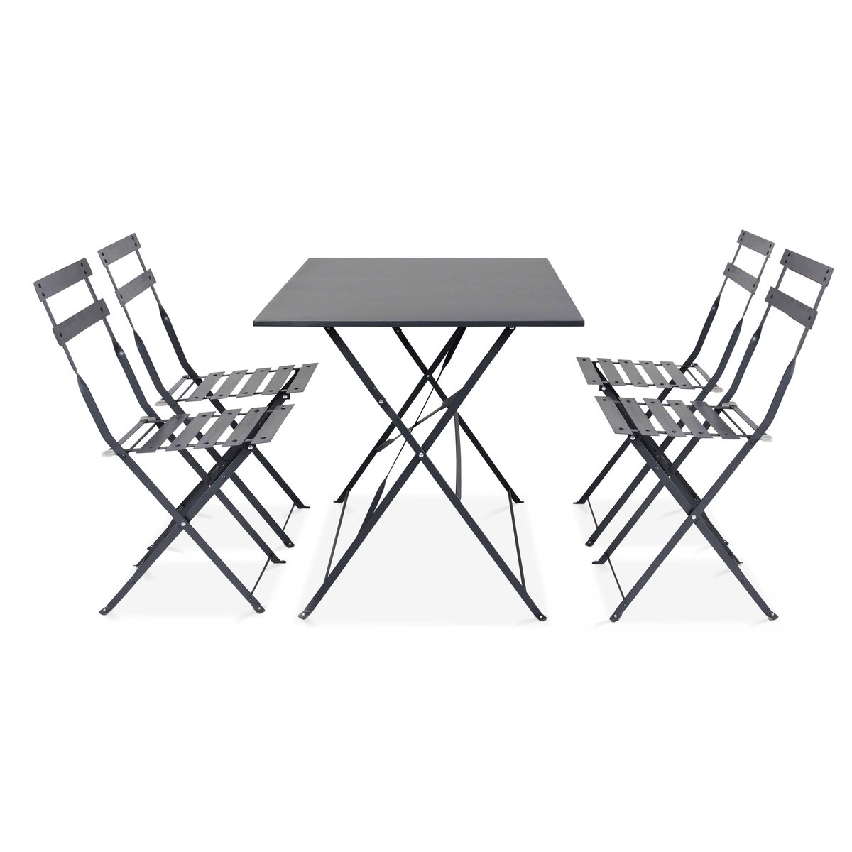 Salon de jardin table bistrot et 4 chaises pliantes, ROME gris anthracite, OVIALA