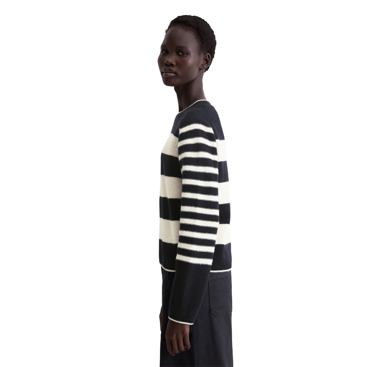 Pull à rayures regular en laine d'agneau moelleuse bleu foncé, MARC O'POLO
