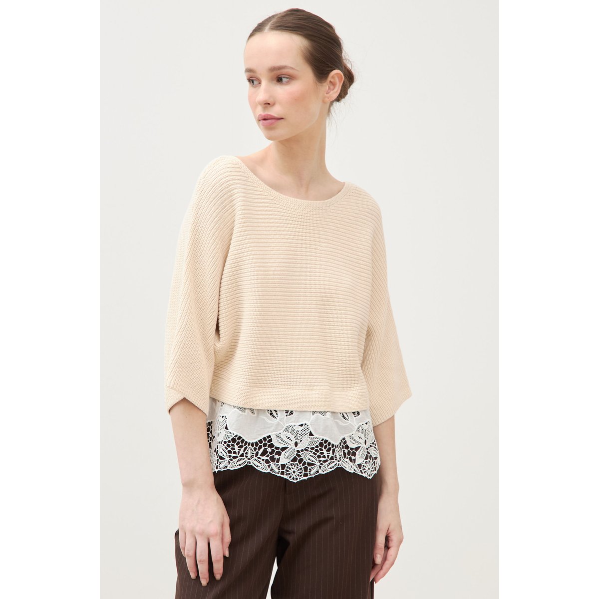 Pull col bateau manches courtes ivoire, BONOBO