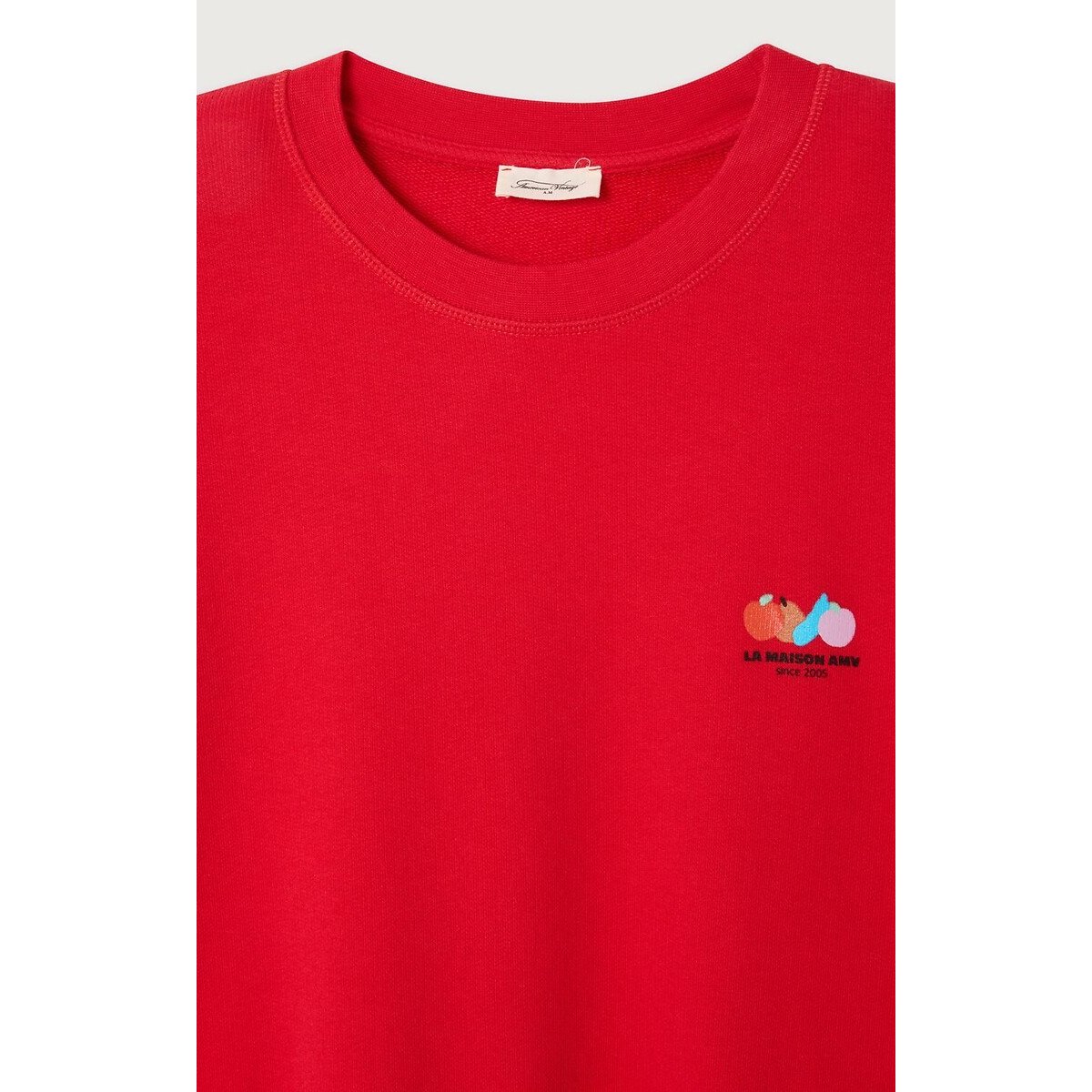 Sweat à manches longues col rond, ATUBAY rouge tomate, AMERICAN VINTAGE