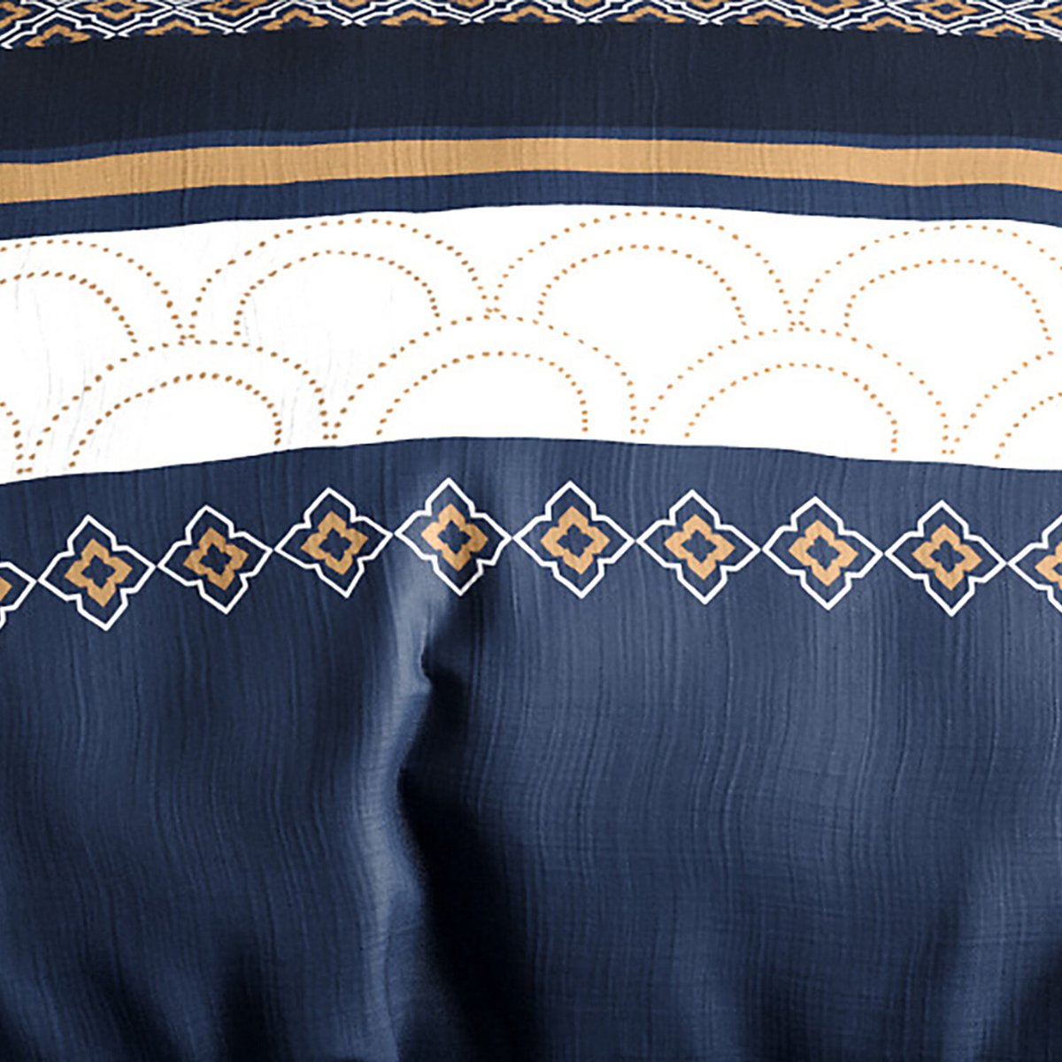Parure housse de couette imprimée + taie(s) en coton, Kalypso bleu, ATELIER DU COTON