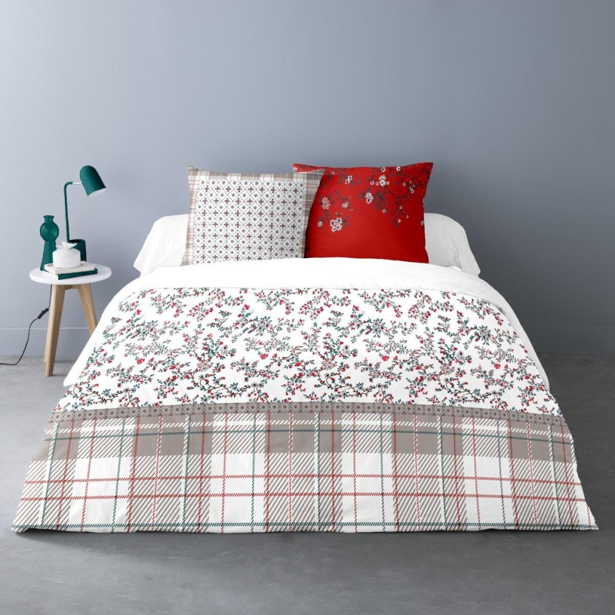 Housse de couette 200x200 + 2 taies flanelle 100% coton blanc, DECORATIE
